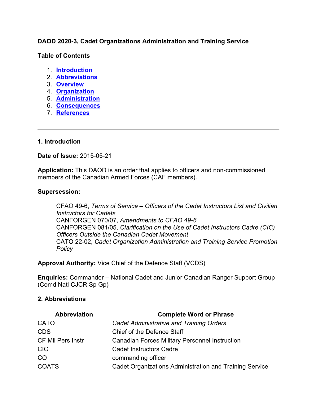 COATS-CIC Enrolment Requirements