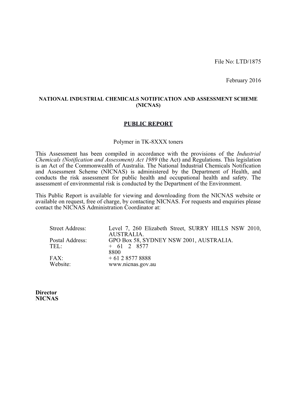 National Industrial Chemicals Notification and Assessment Scheme s18