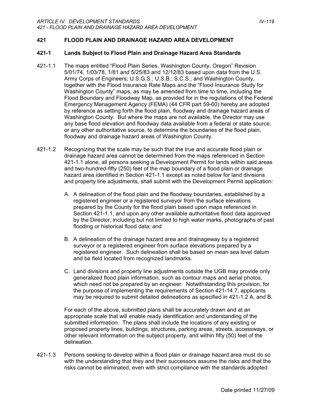 421 Flood Plain and Drainage Hazard Area Development