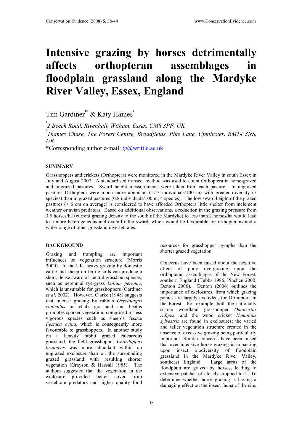 Overgrazing by Horses Negatively Affects Orthoptera Assemblages In