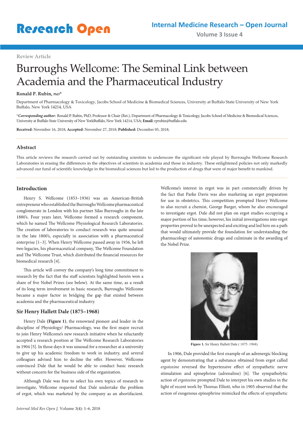 View Article Burroughs Wellcome: the Seminal Link Between Academia and the Pharmaceutical Industry
