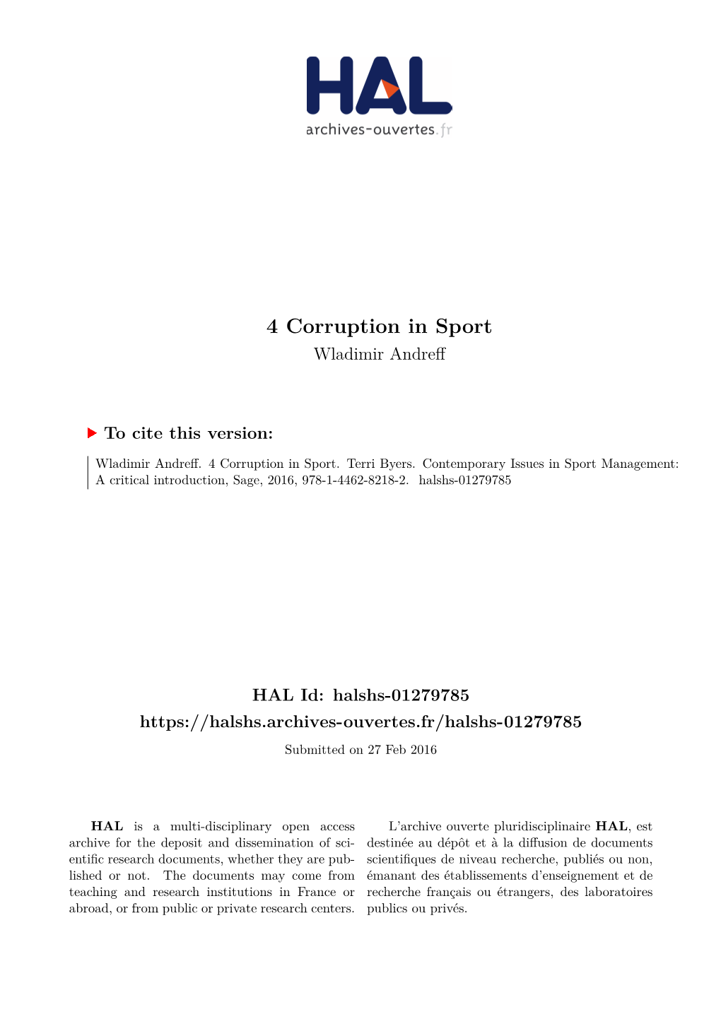 4 Corruption in Sport Wladimir Andreff