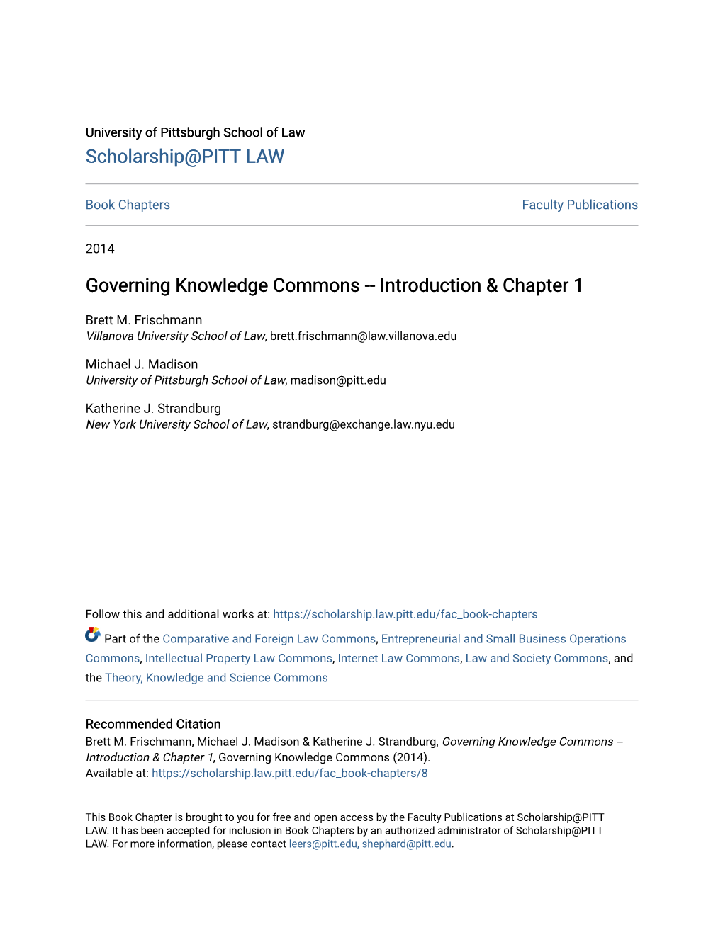 Governing Knowledge Commons -- Introduction & Chapter 1