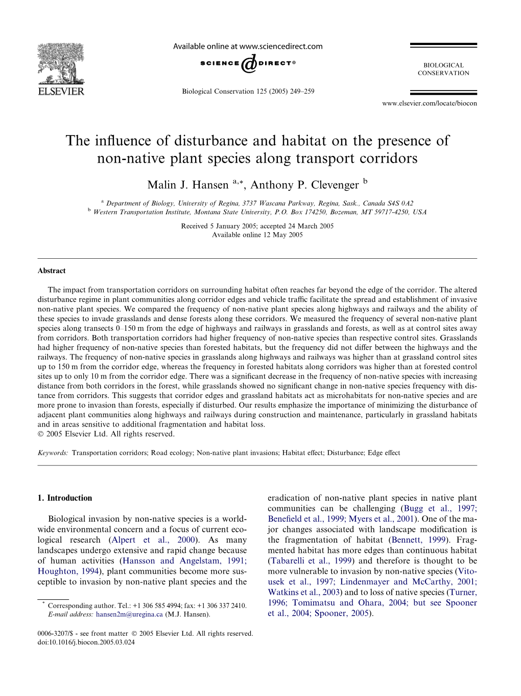 The Influence of Disturbance and Habitat on the Presence of Non