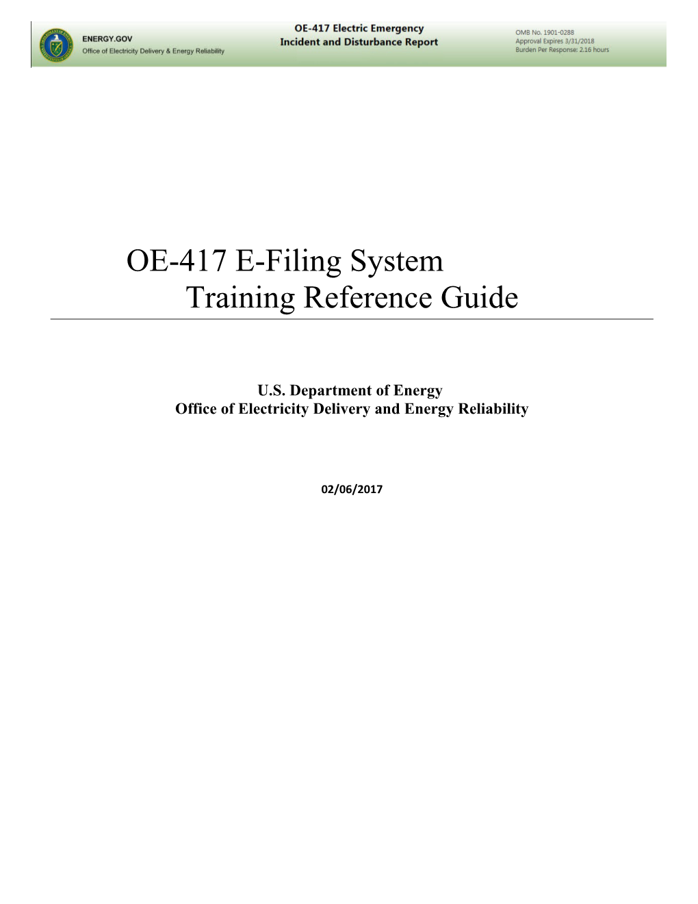 OE-417 E-Filing System Training Reference Guide