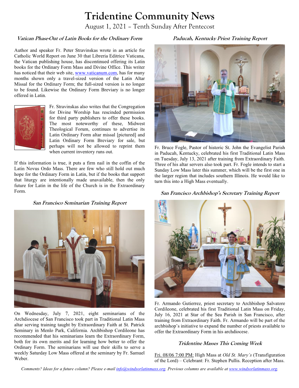 Vatican Phase-Out of Latin Books for the Ordinary Form Paducah, Kentucky Priest Training Report