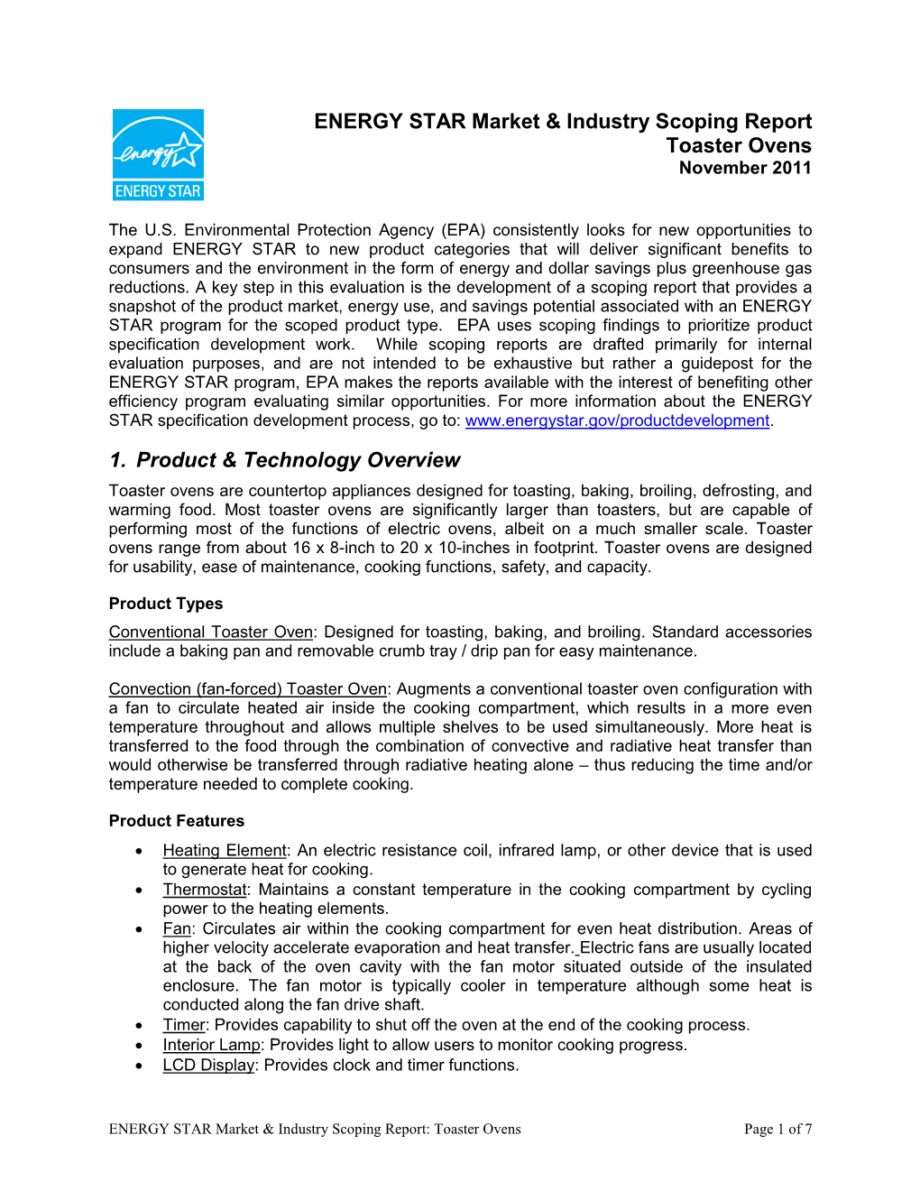 ENERGY STAR Market & Industry Scoping Report: Toaster Ovens