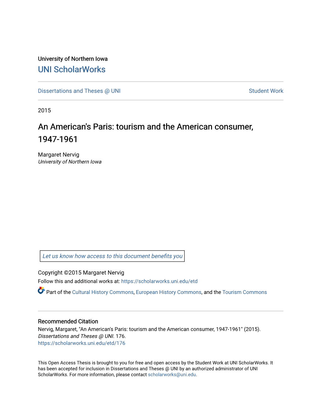 An American's Paris: Tourism and the American Consumer, 1947-1961