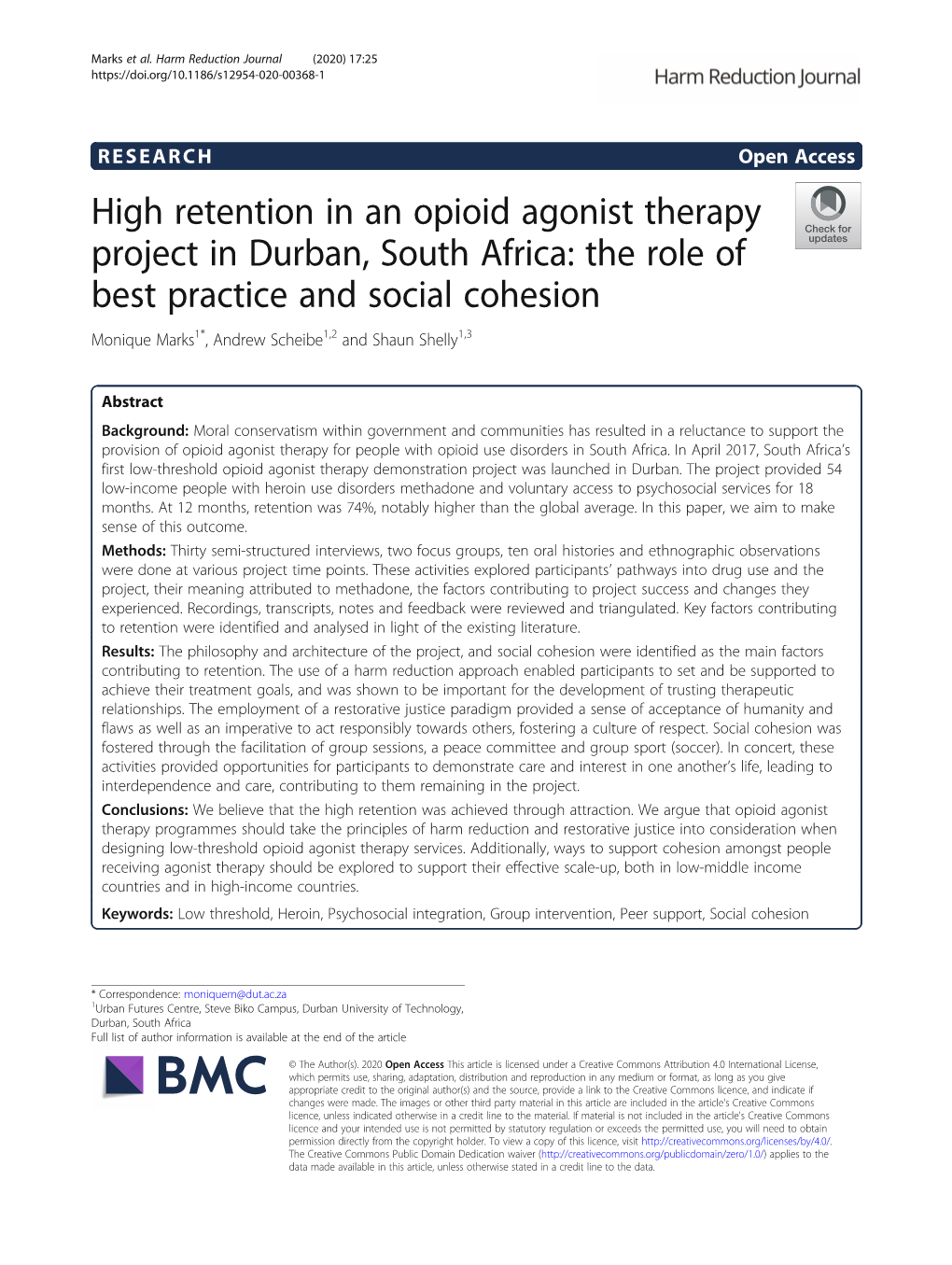High Retention in an Opioid Agonist Therapy Project in Durban, South