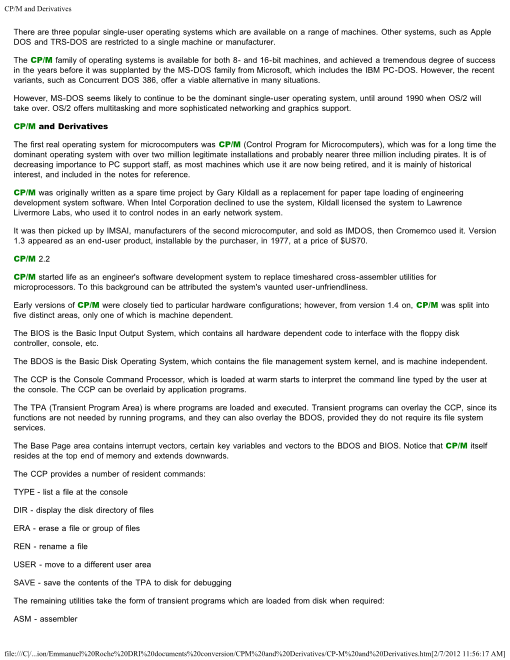 CP/M and Derivatives