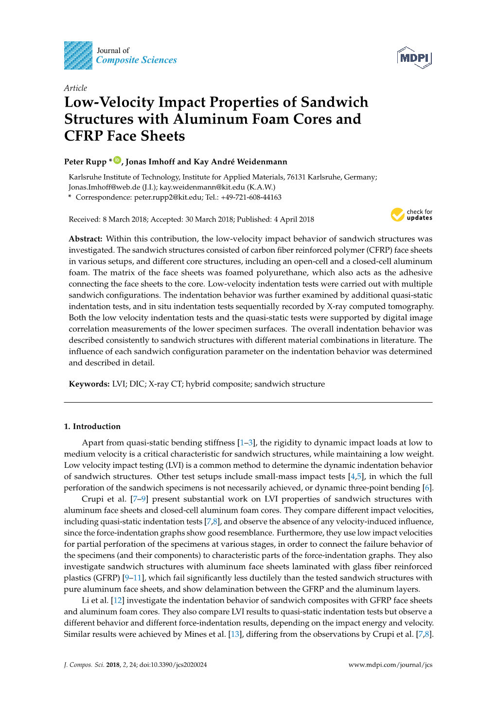 Low-Velocity Impact Properties of Sandwich Structures with Aluminum Foam Cores and CFRP Face Sheets