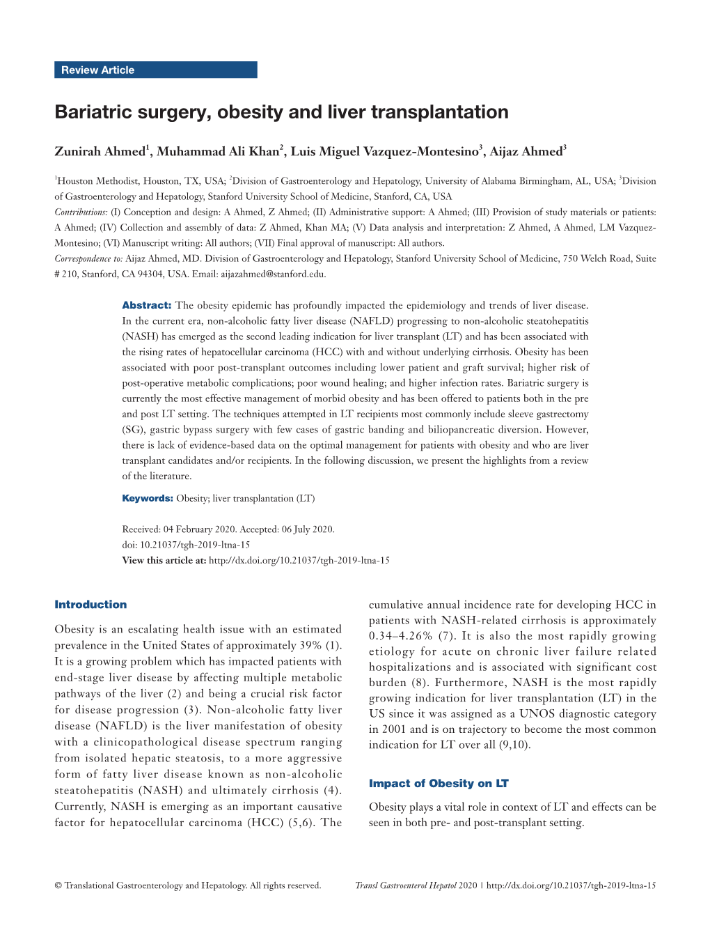 Bariatric Surgery, Obesity and Liver Transplantation