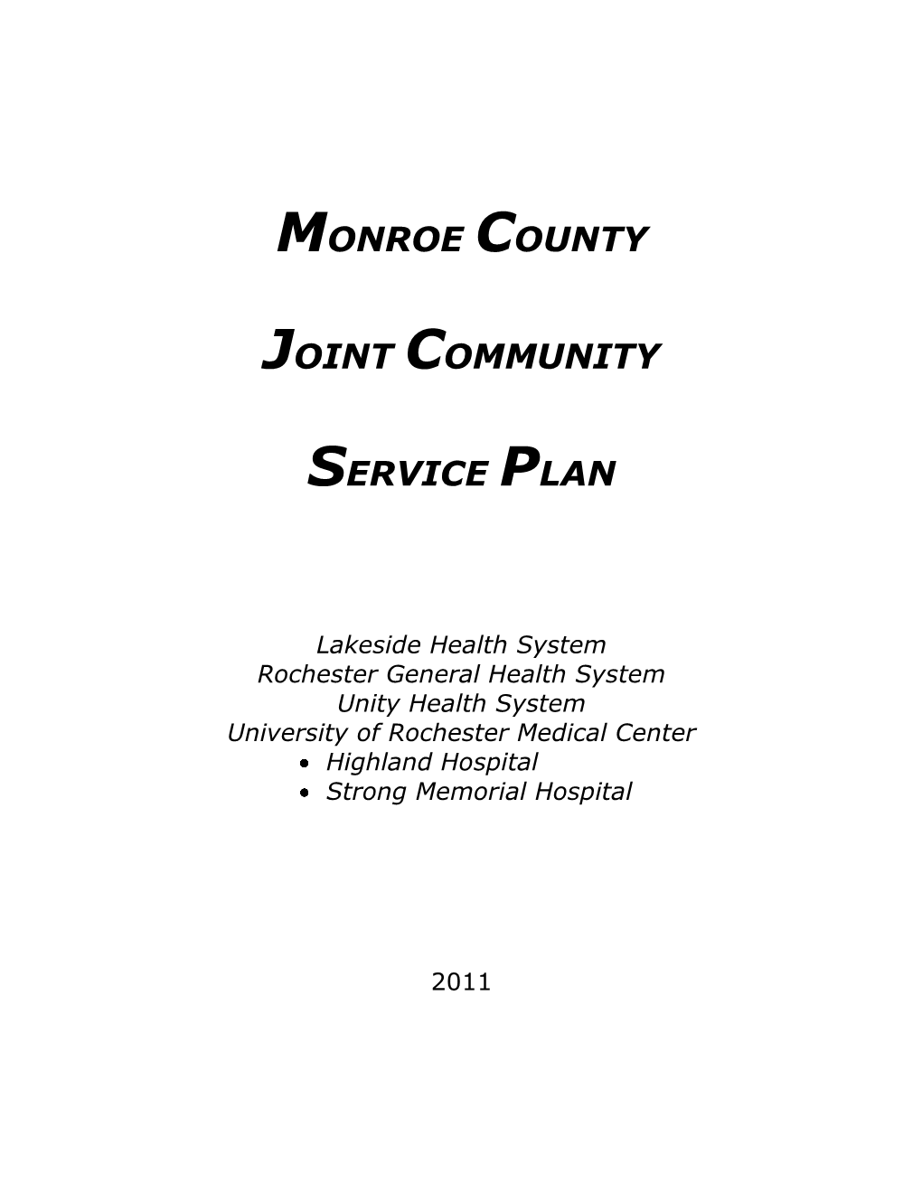 Monroe County Joint Community Service Plan on Hospital Websites