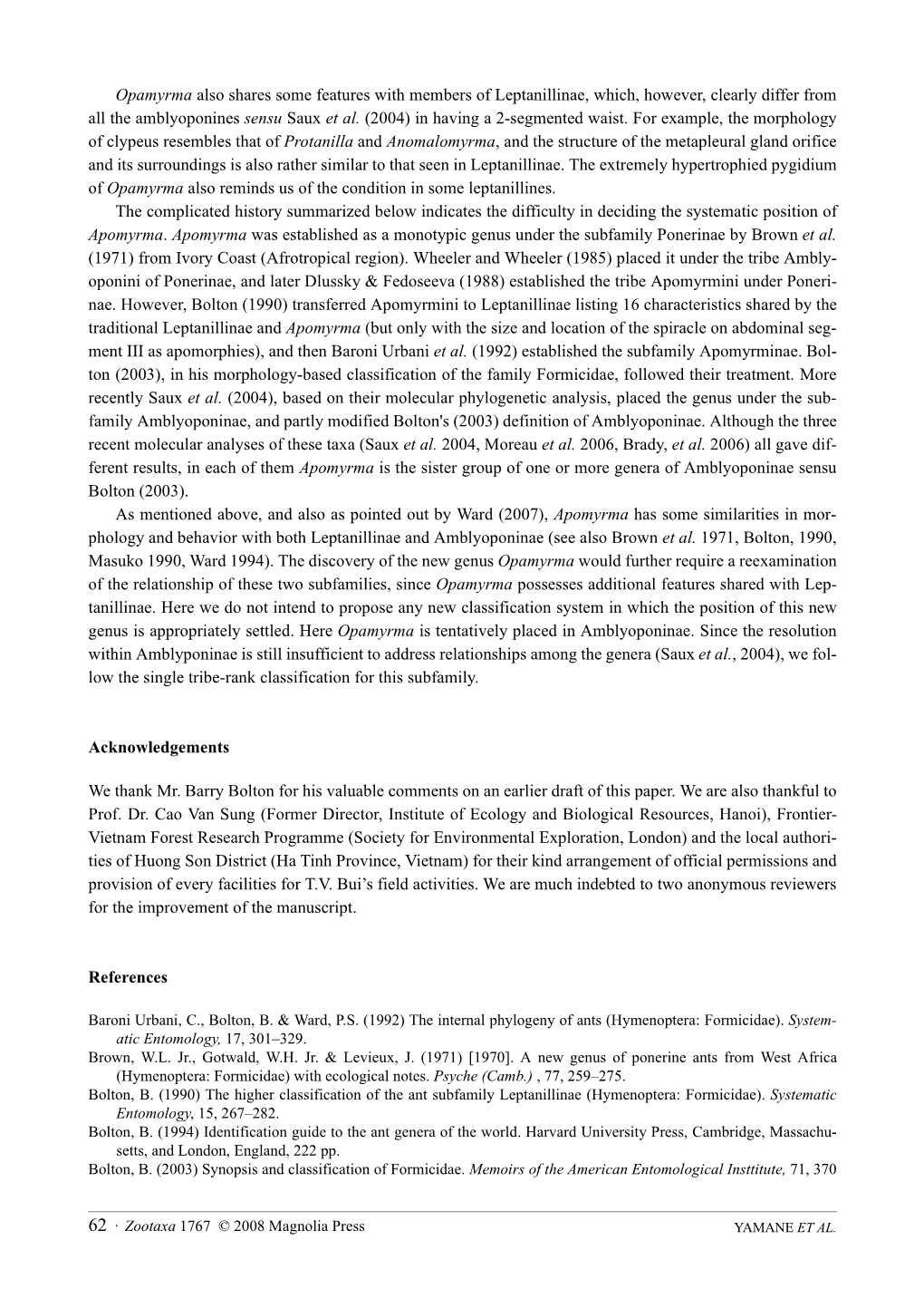 Zootaxa, Opamyrma Hungvuong, a New Genus And