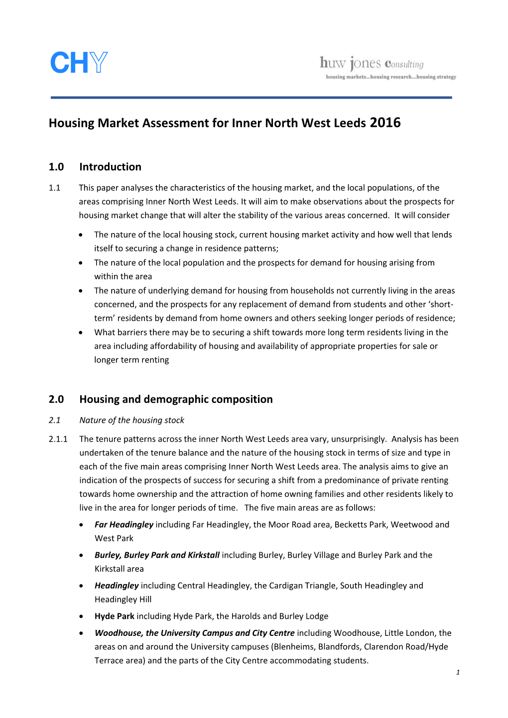 Housing Market Assessment for Inner North West Leeds 2016