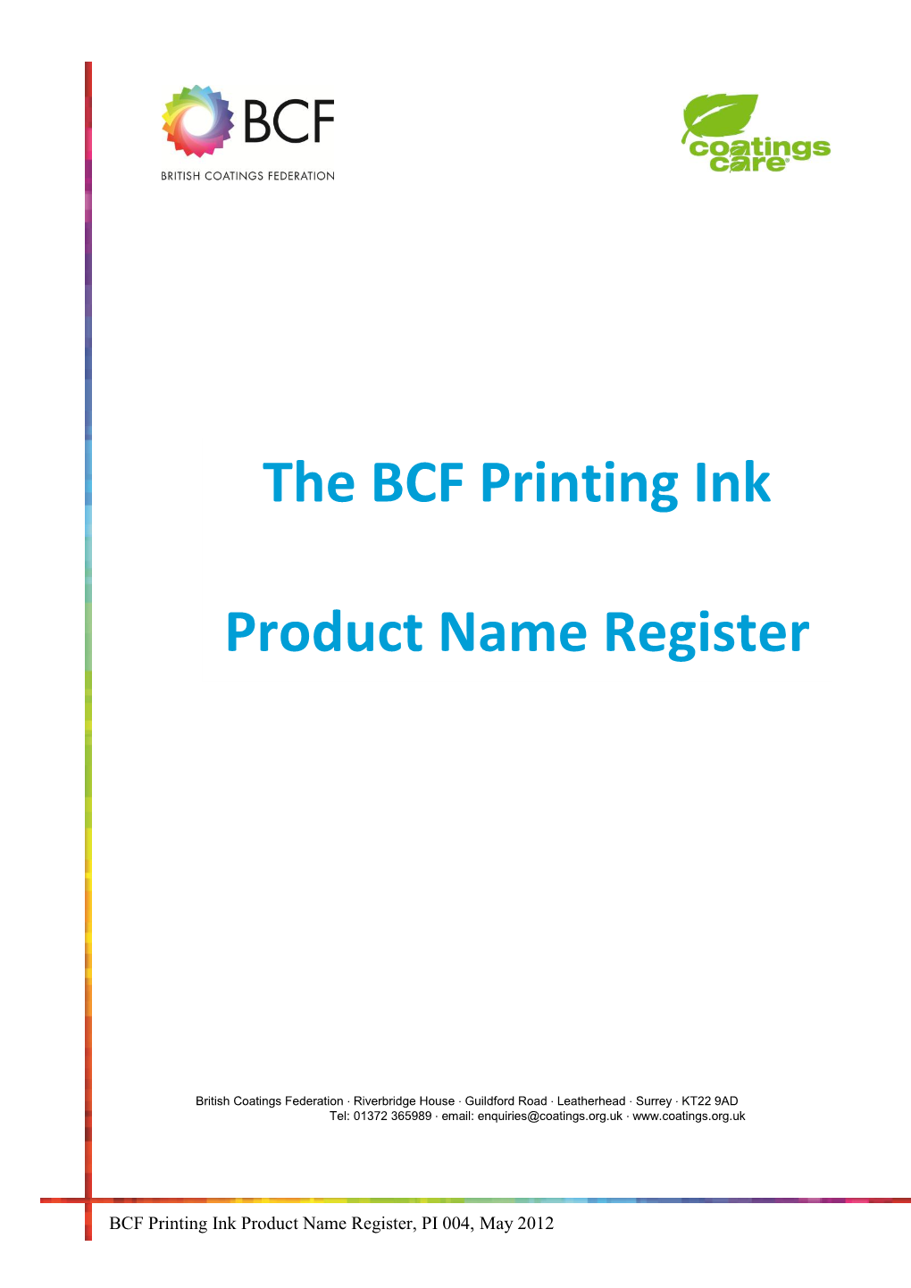 The Bcf Printing Ink Product Name Register