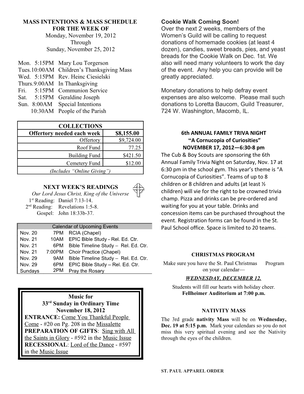 Mass Intentions & Mass Schedule s1