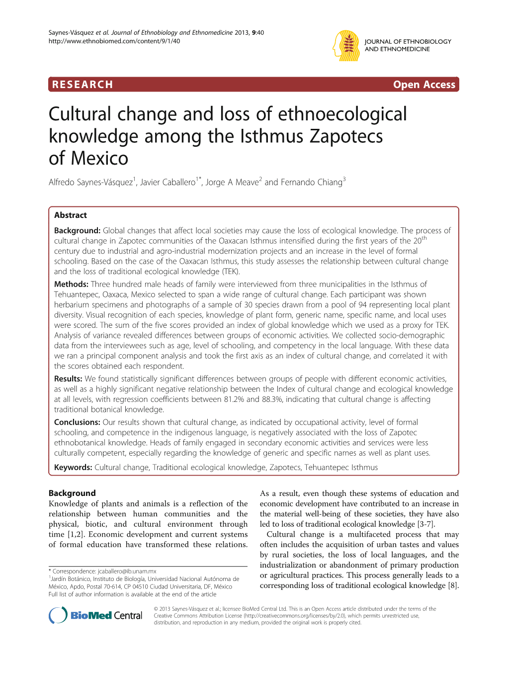 Cultural Change and Loss of Ethnoecological Knowledge Among
