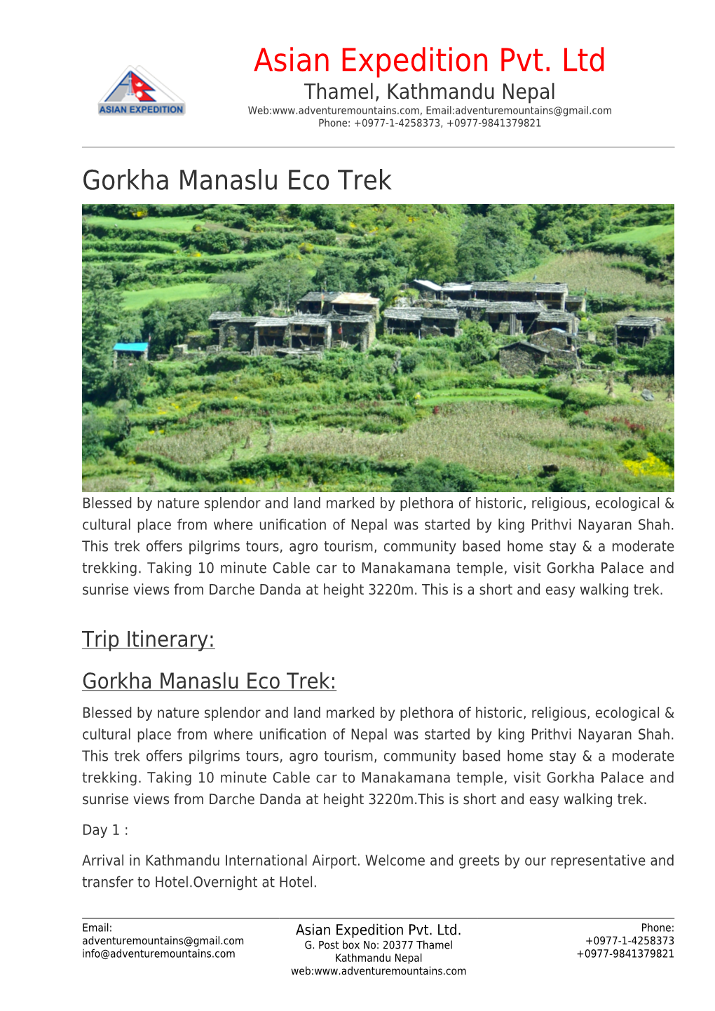 Gorkha Manaslu Eco Trek- Asian Expedition Pvt. Ltd