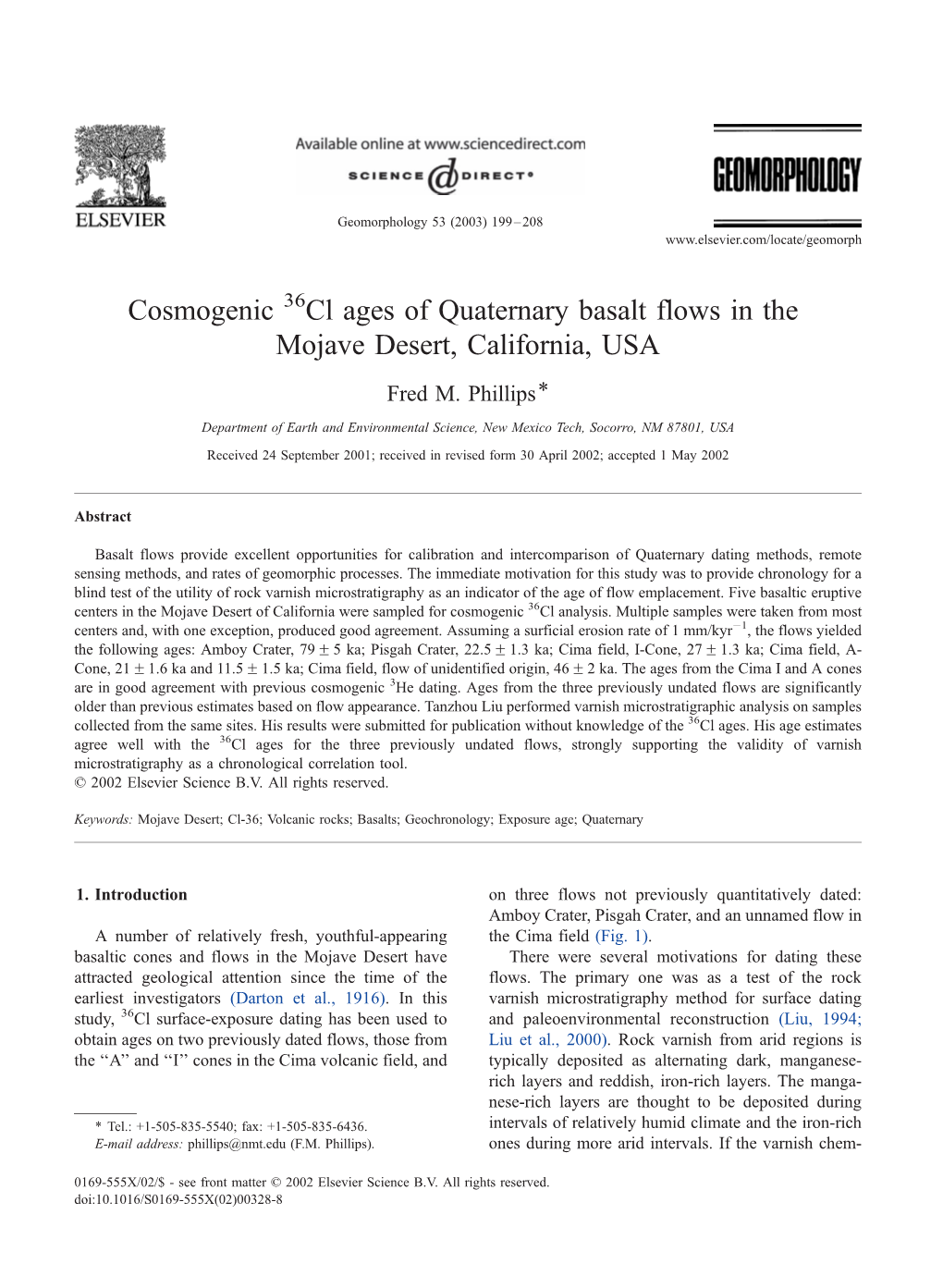 Cosmogenic Cl Ages of Quaternary Basalt Flows in the Mojave Desert