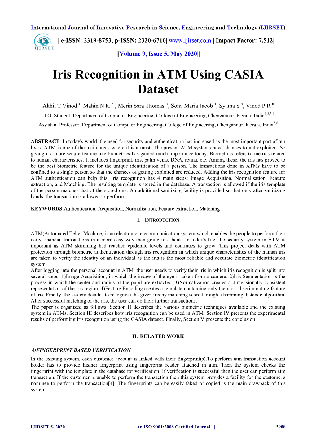 Iris Recognition in ATM Using CASIA Dataset