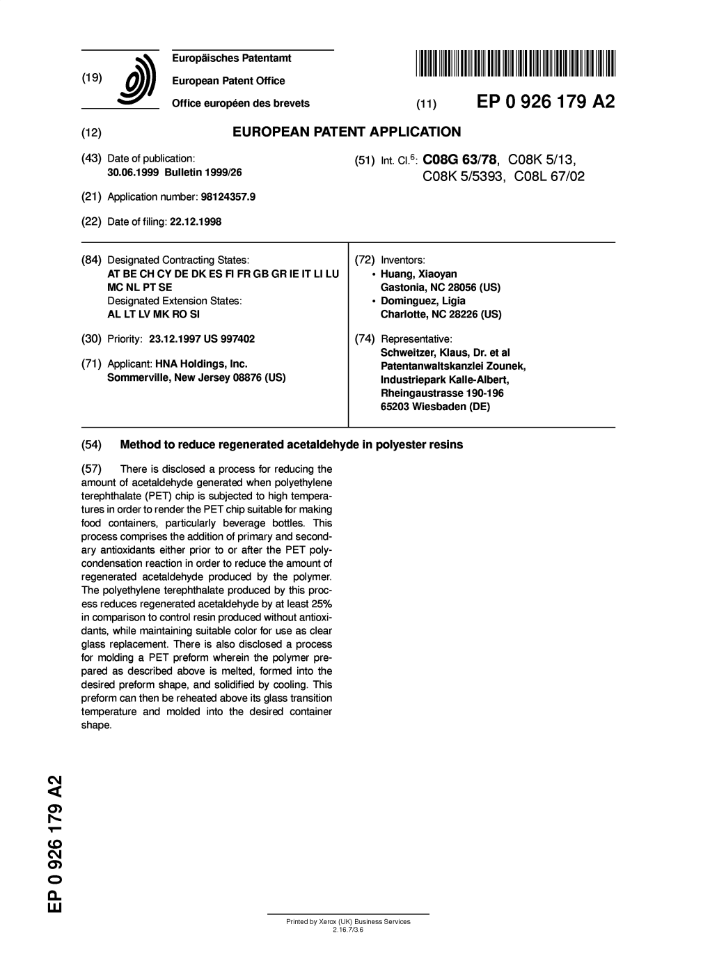 Method to Reduce Regenerated Acetaldehyde in Polyester Resins