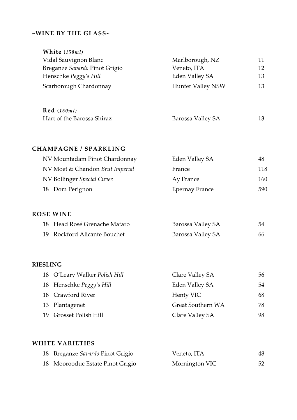 Wines by the Glass