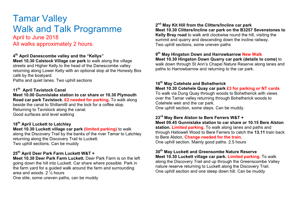 Tamar Valley Walk and Talk Programme