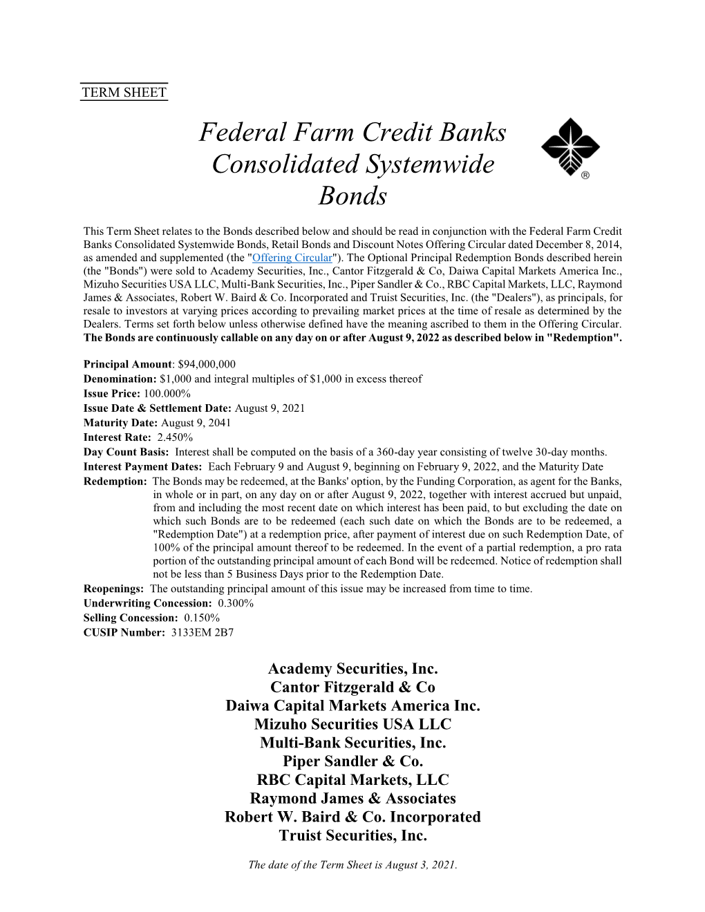 Federal Farm Credit Banks Consolidated Systemwide Bonds