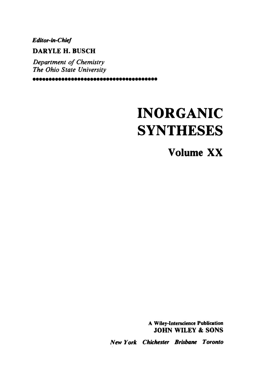 INORGANIC SYNTHESES Volume XX