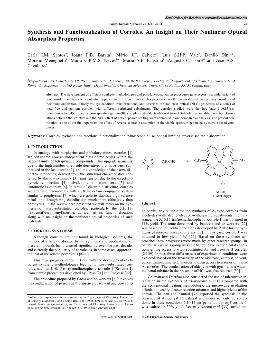 Synthesis and Functionalization of Corroles. an Insight on Their Nonlinear Optical Absorption Properties