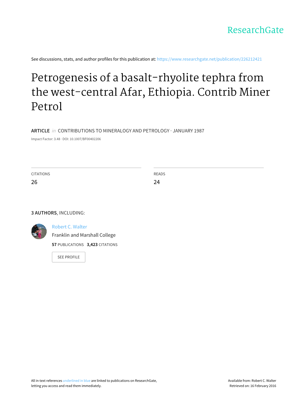 Petrogenesis of a Basalt-Rhyolite Tephra from the West-Central Afar, Ethiopia