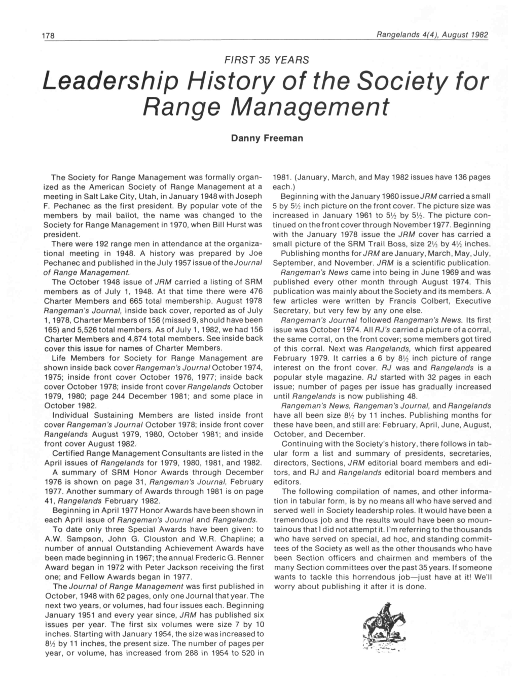 Leadership History of the Society for Range Management Danny Freeman