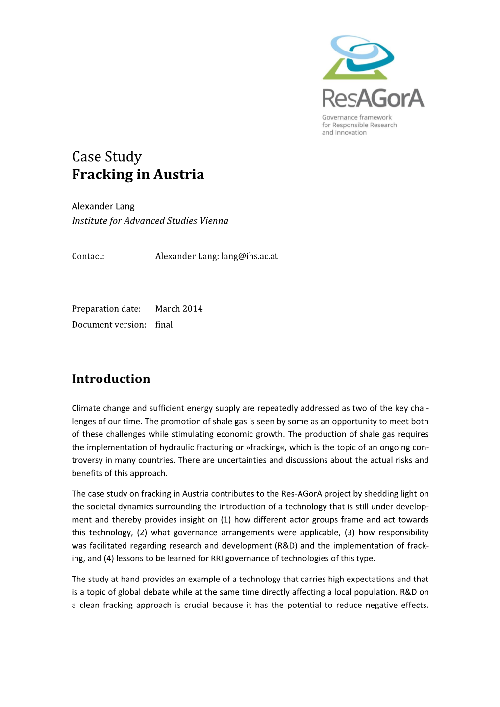 Case Study Fracking in Austria