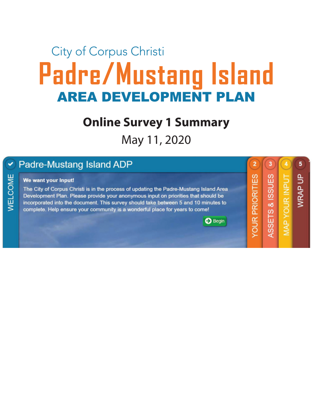 Padre/Mustang Island AREA DEVELOPMENT PLAN Online Survey 1 Summary May 11, 2020 Padre/Mustang Island