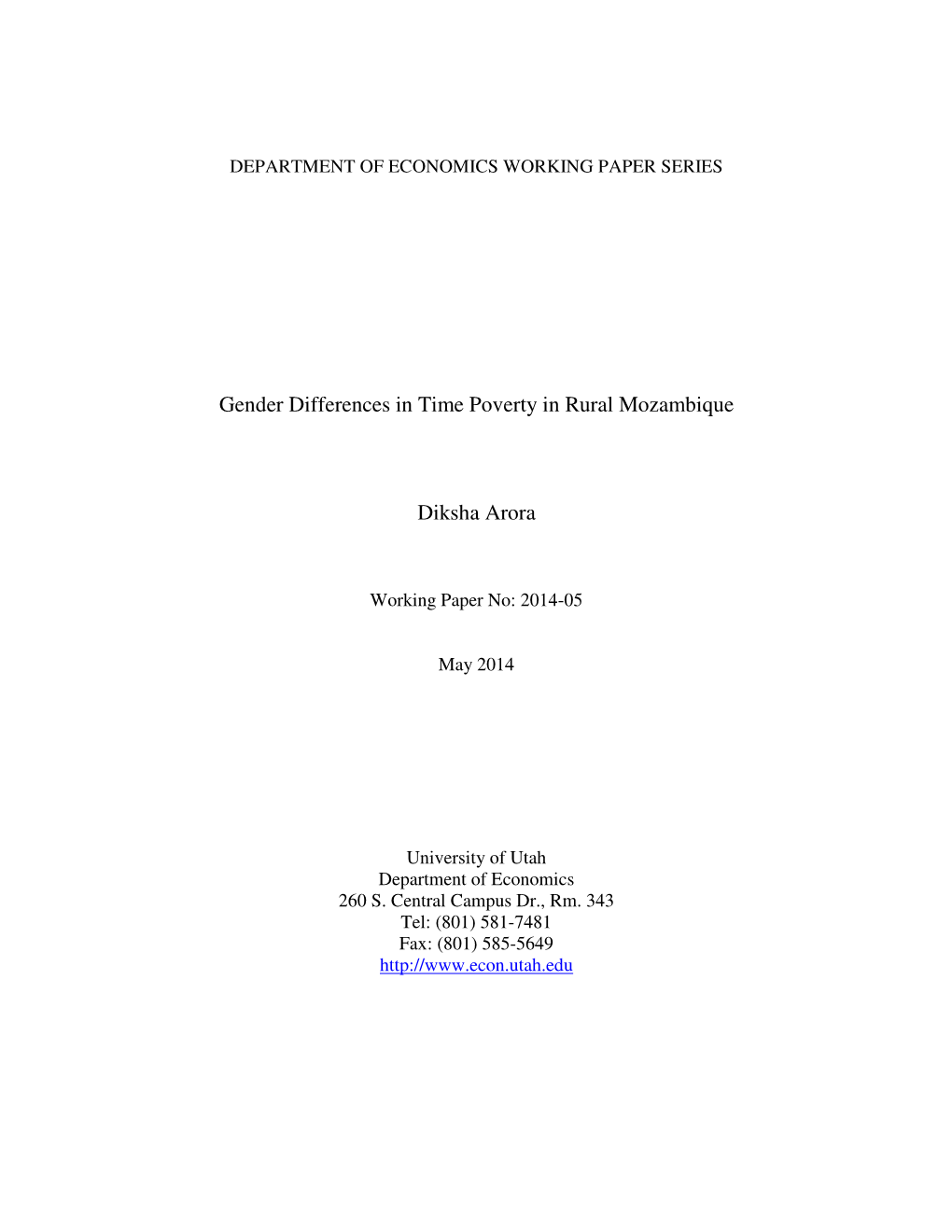 Gender Differences in Time Poverty in Rural Mozambique Diksha Arora