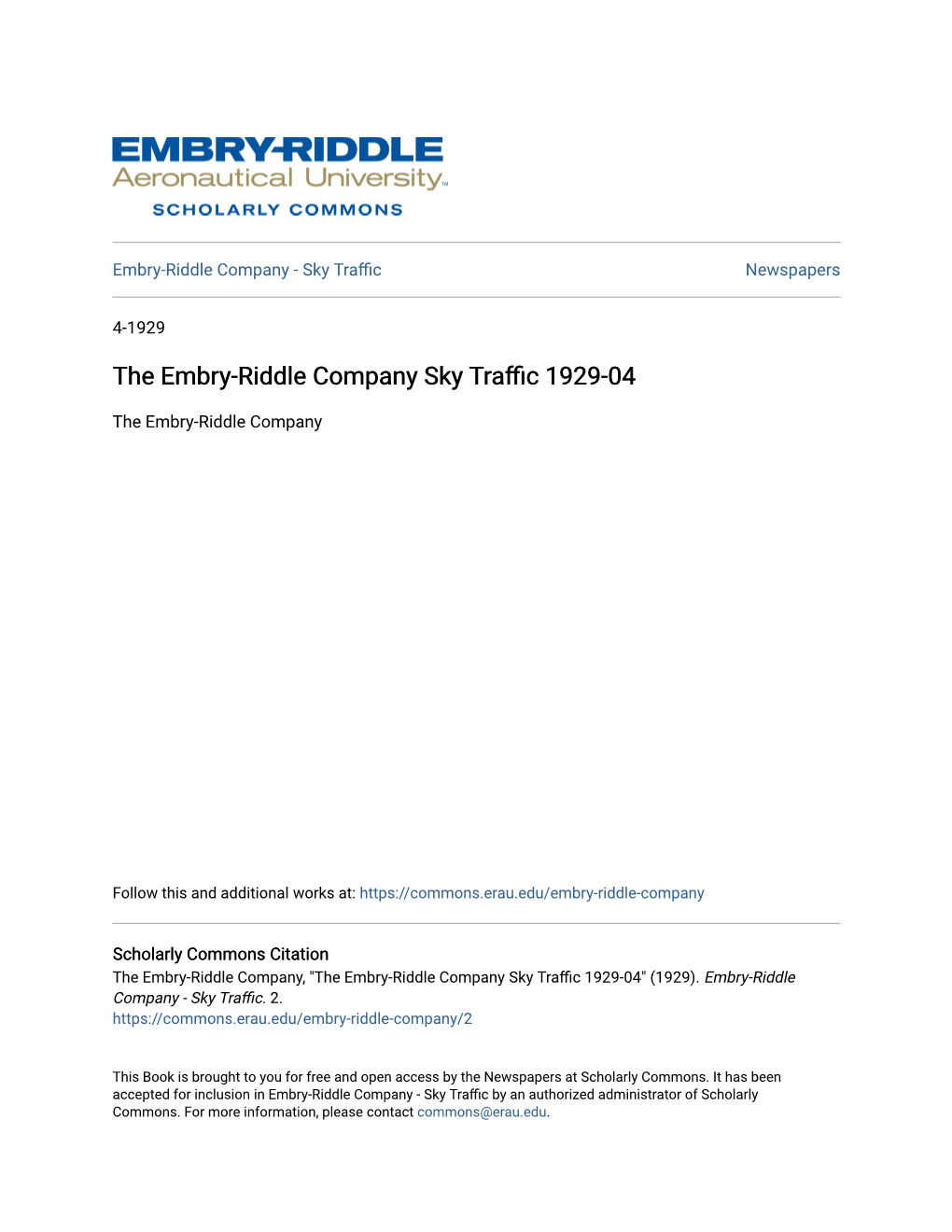 The Embry-Riddle Company Sky Traffic 1929-04