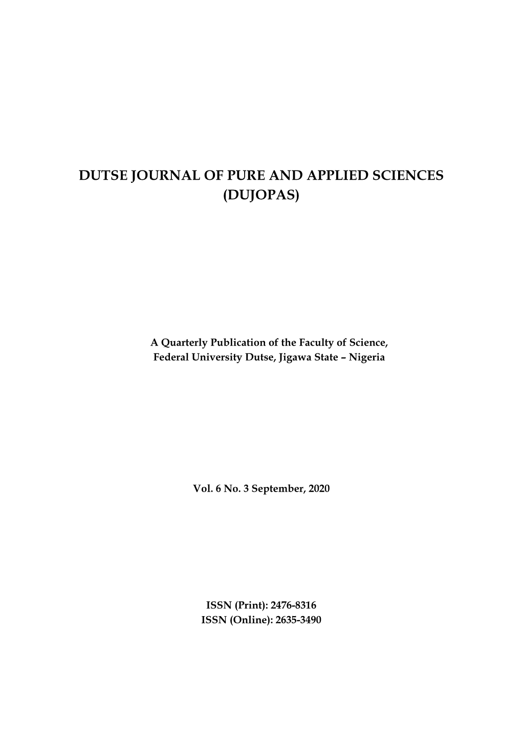 Dutse Journal of Pure and Applied Sciences (Dujopas)