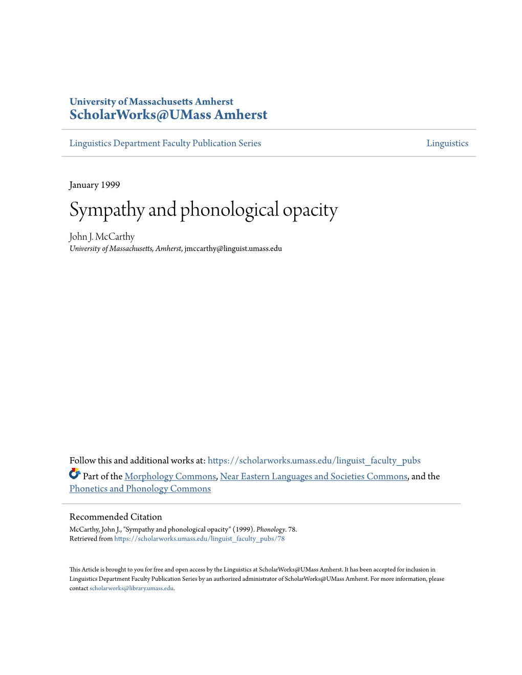 Sympathy and Phonological Opacity John J