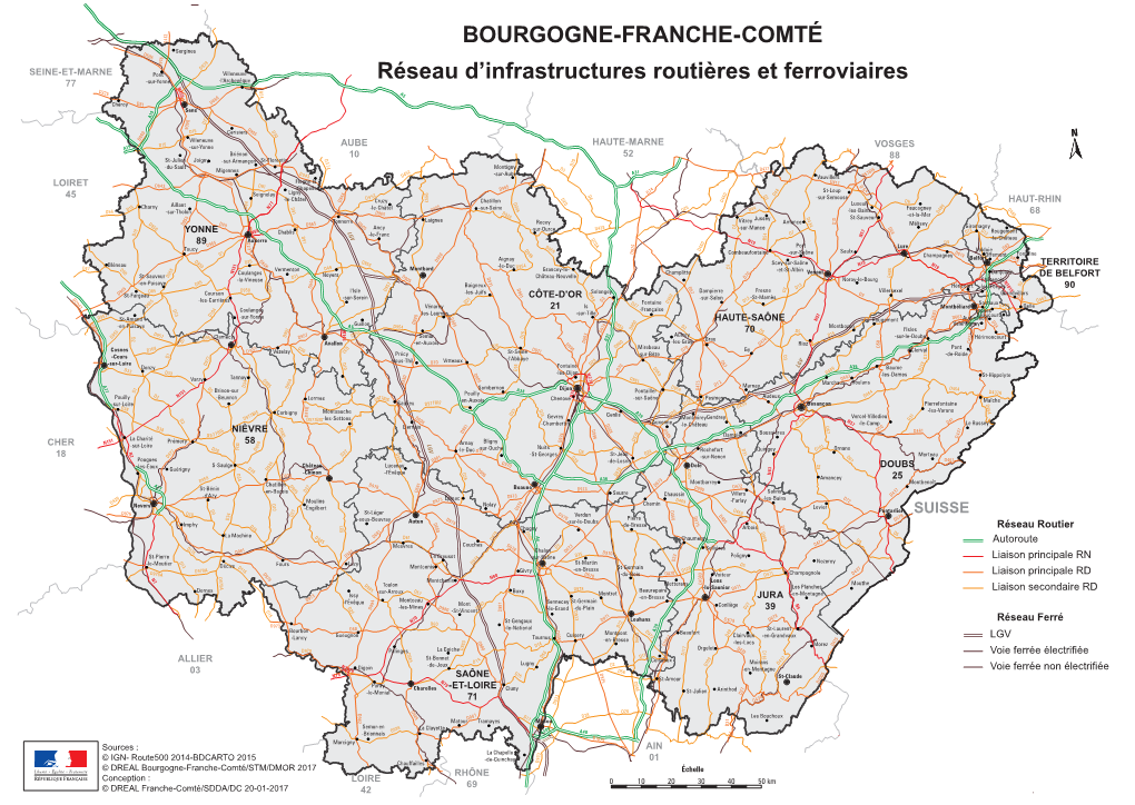 Réseau Routier Et Ferroviaire En Bourgogne-Franche-Comté 2017