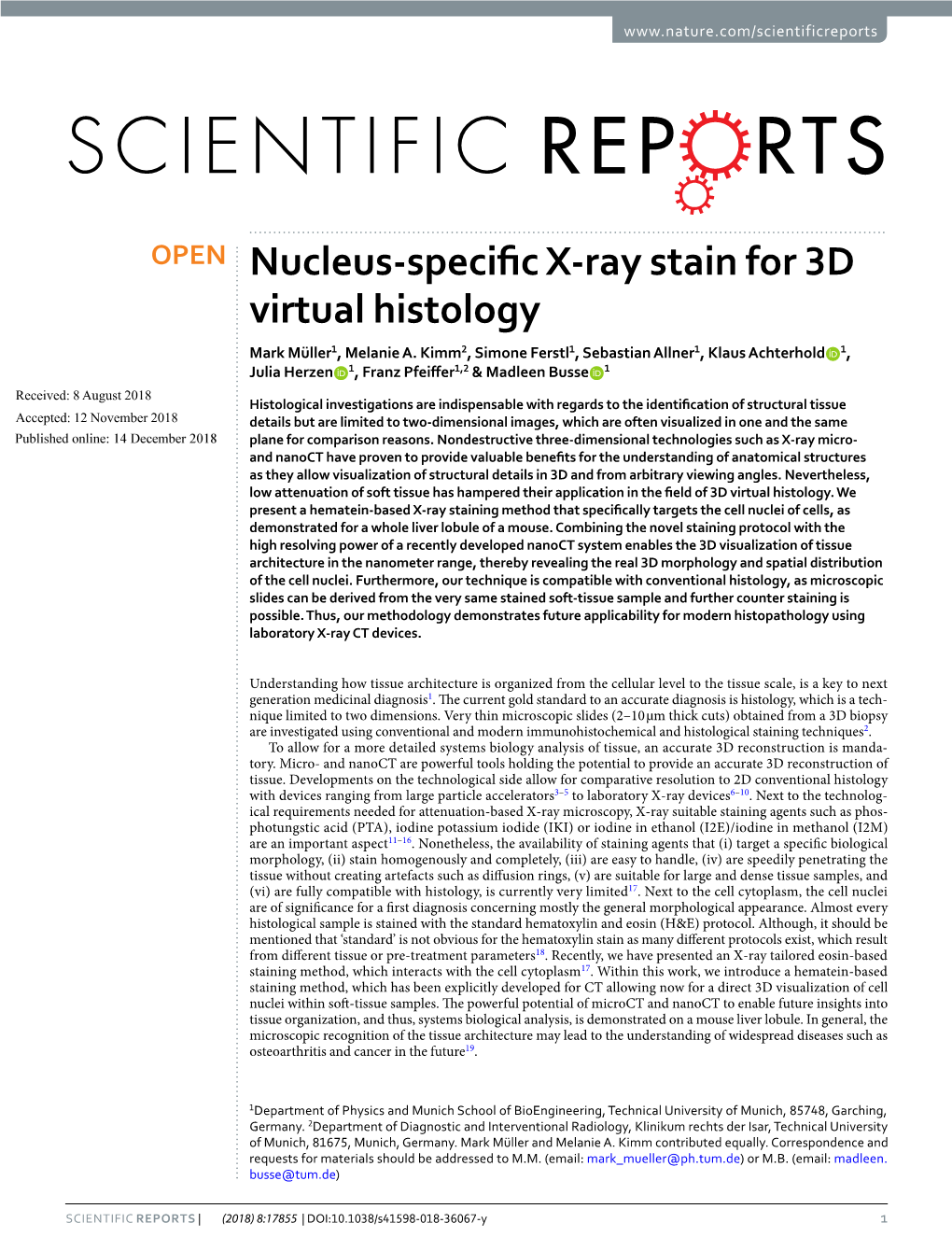 Nucleus-Specific X-Ray Stain for 3D Virtual Histology