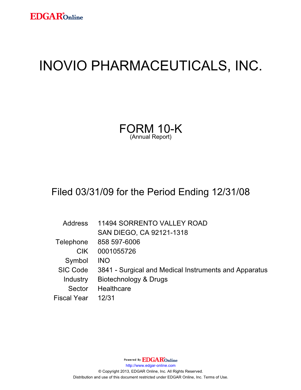 Inovio Pharmaceuticals, Inc