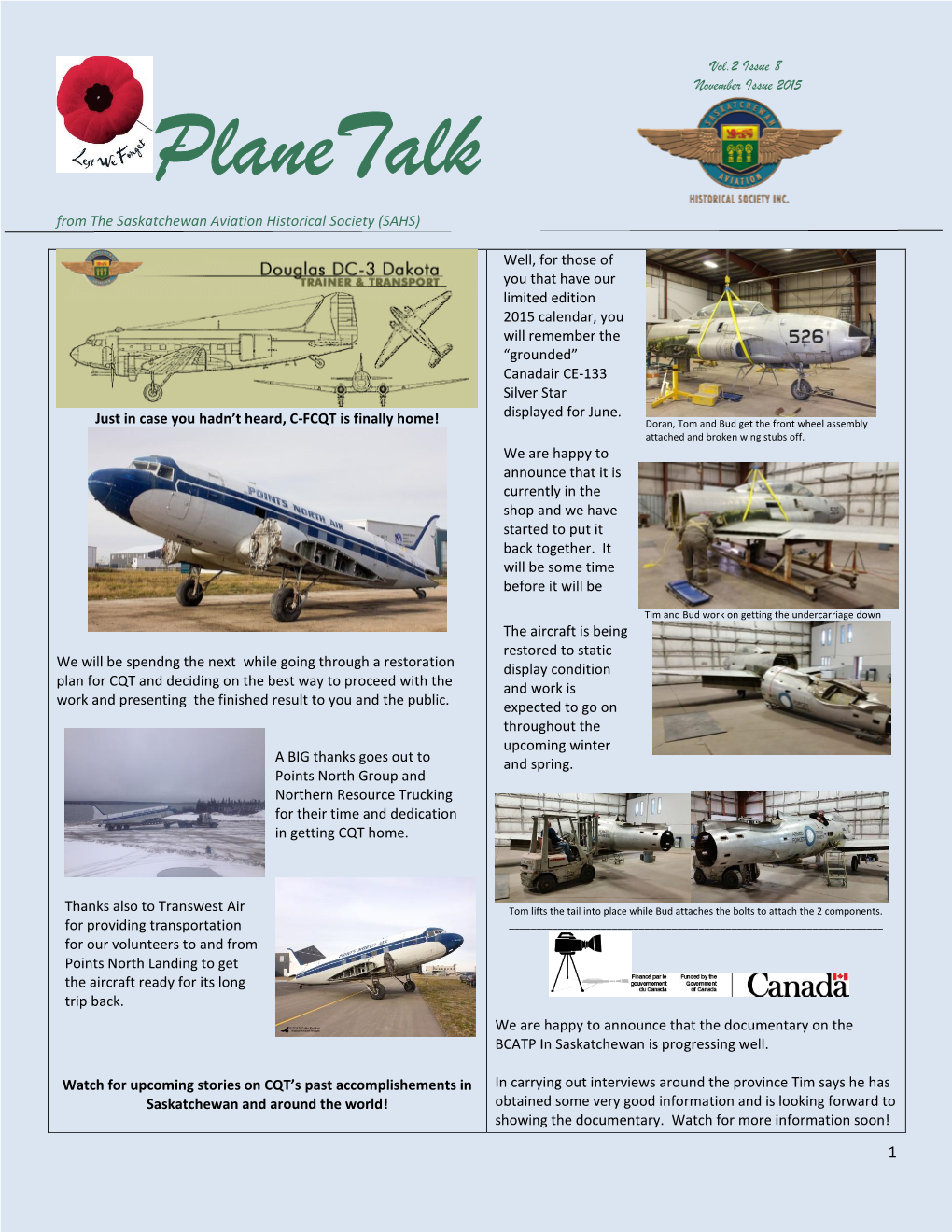 Planetalk from the Saskatchewan Aviation Historical Society (SAHS)