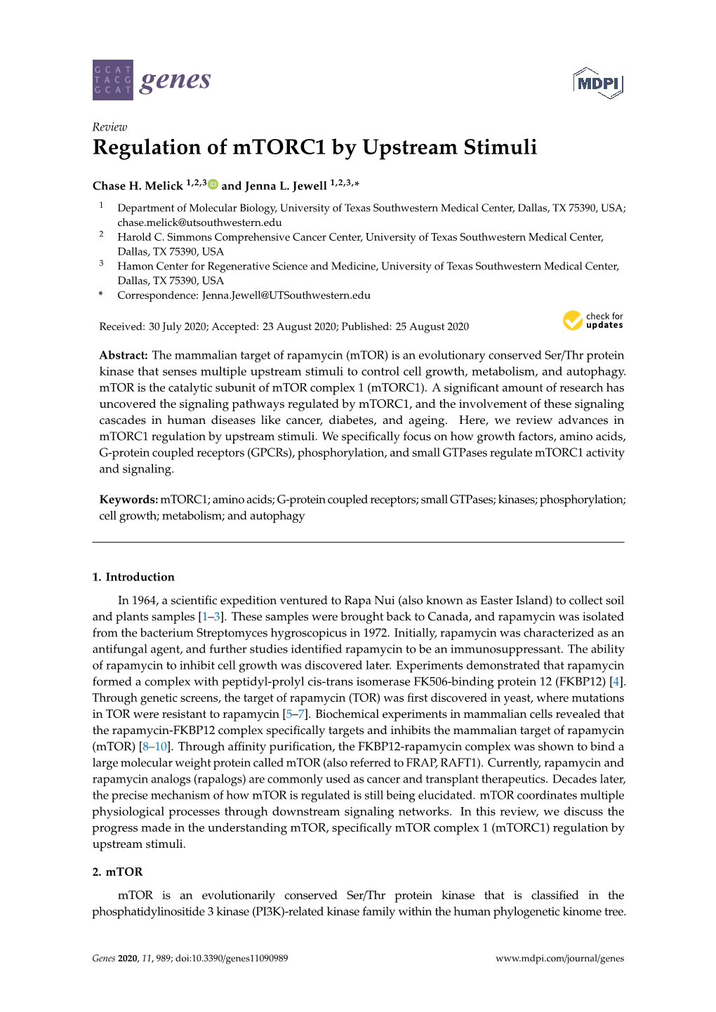 Regulation of Mtorc1 by Upstream Stimuli