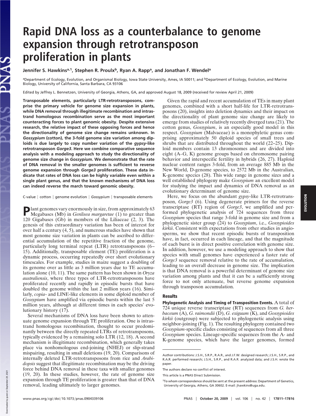 Rapid DNA Loss As a Counterbalance to Genome Expansion Through Retrotransposon Proliferation in Plants