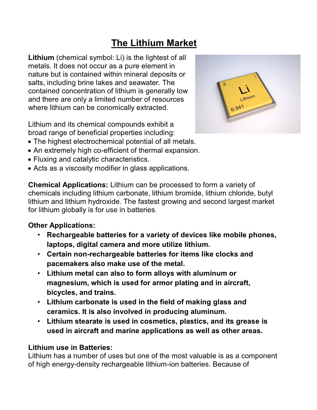 The Lithium Market