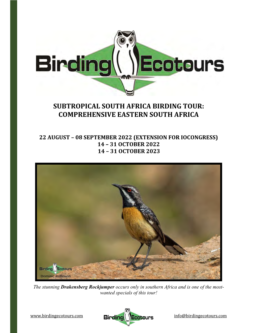 Subtropical South Africa Birding Tour: Comprehensive Eastern South Africa