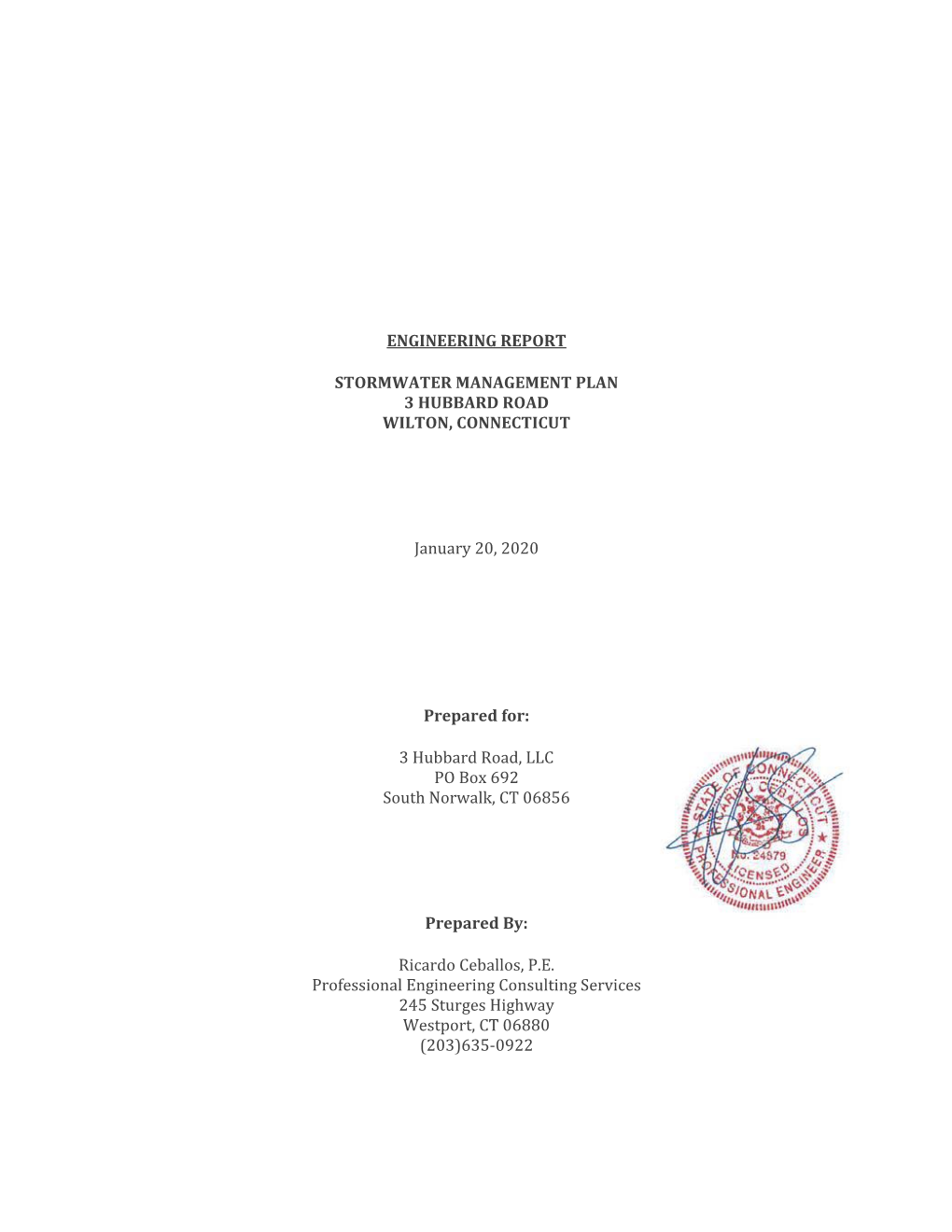 Stormwater Management Plan 3 Hubbard Road Wilton, Connecticut