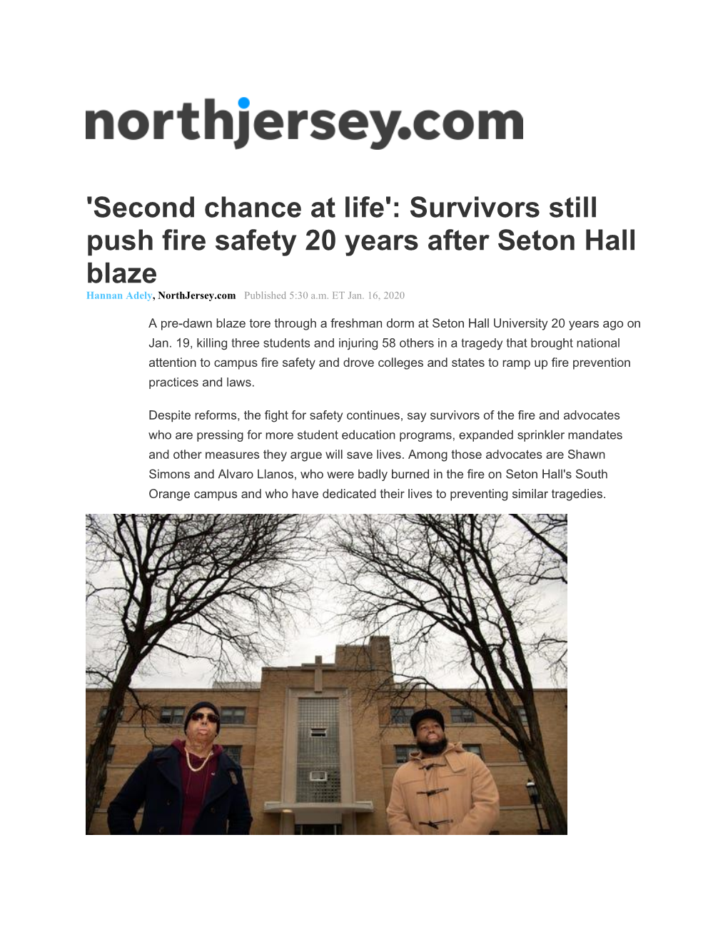 Survivors Still Push Fire Safety 20 Years After Seton Hall Blaze Hannan Adely, Northjersey.Com Published 5:30 A.M