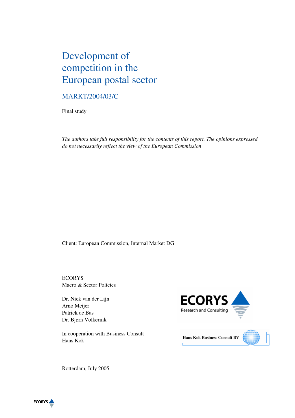 Development of Competition in the European Postal Sector